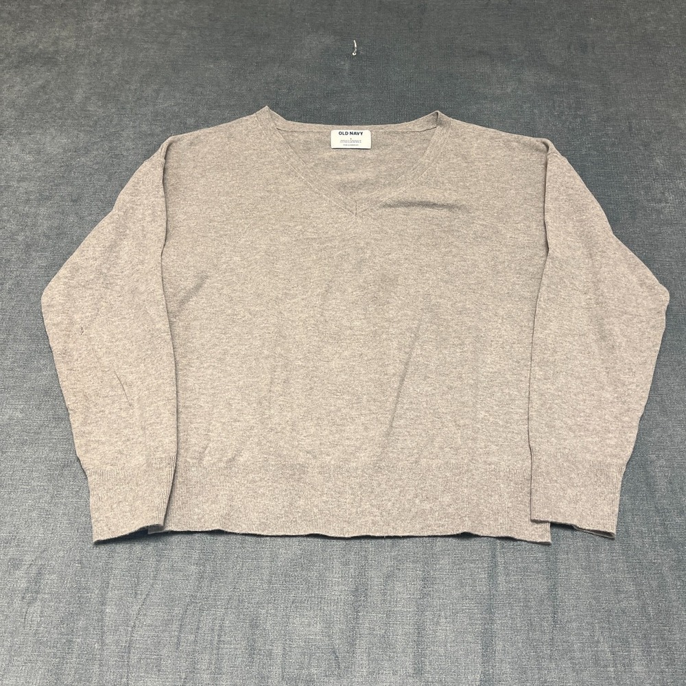 Old Navy Pullover Sweater Womens Small Heather Gray Jersey Knit Cotton V-Neck